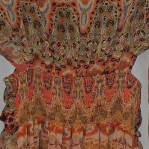 MNG Mango Sheer Gauze Paisley Side Cut-out Print Ruffled Dress 2 Festival Boho - Picture 7 of 13